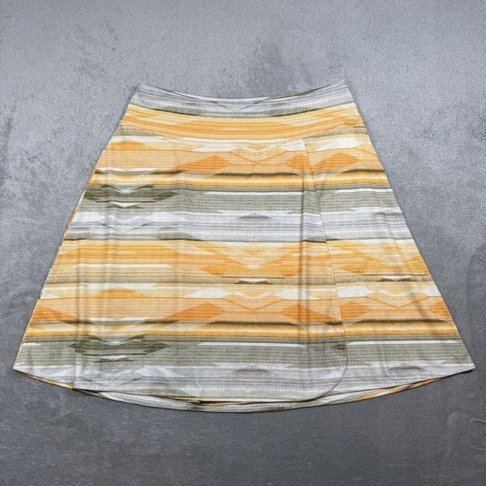 Prana Southwest Sunset Yellow Jersey Stretch Faux Wrap Skirt Women's Medium - Picture 2 of 7